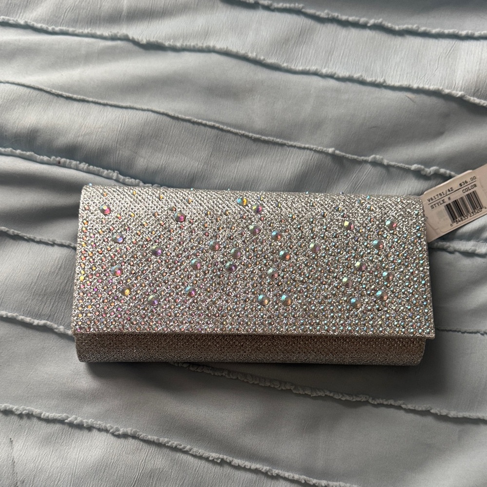 Jessica McClintock Silver Rhinestone Clutch